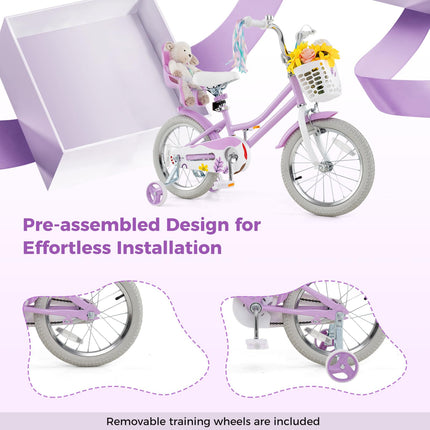 BABY JOY Kids Bike, 12 14 16 18 Inch Children Bicycle, 95% Pre-Assembled Girls Bike