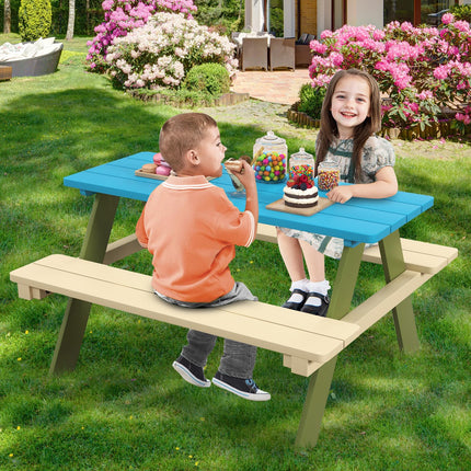 Costzon Kids Picnic Table, Acacia Wood Childrens Activity Table with Benches, Toddler Patio Furniture Set