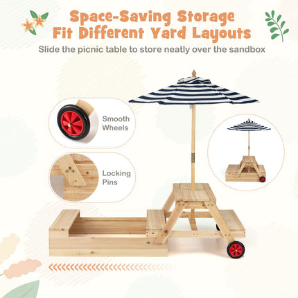 Costzon 3-in-1 Sandbox with Lid Wooden Sand Pit Foldable Picnic Sensory Table