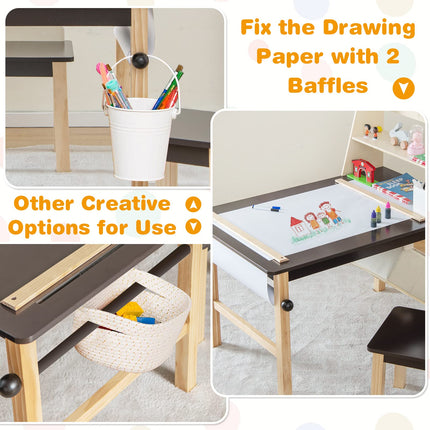 Costzon 2 in 1 Children’s Wooden Easel Table Set with 2-Tier Shelves