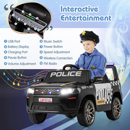 Costzon Police Car Ride on, 12V Battery Powered Toy Cop Cars w/Remote Control