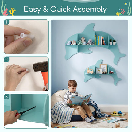 Costzon 2 Pieces Floating Dolphin Shelves | Space Saving Wall Shelves for Kid's Room