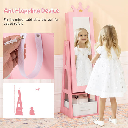 Costzon Kids Vanity & Jewelry Armoire Cabinet, Pretend Play Wooden Kids Vanity Table and Chair Set