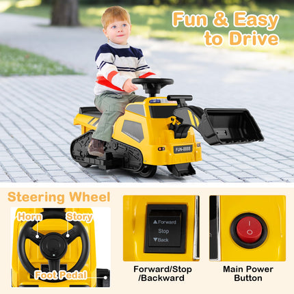 Costzon 3-in-1 Ride on Tractor, Electric Excavator Bulldozer Toy Road Roller w/Adjustable Arms