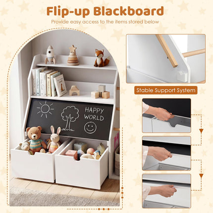 Costzon Toy Storage Organizer | Wooden Kids Bookshelf w/Flip-up Blackboard