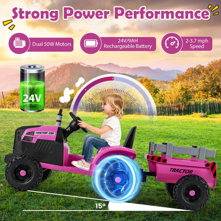 Costzon 24V Ride on Tractor with Detachable Trailer