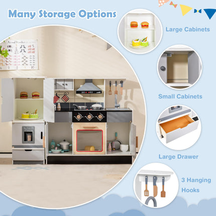 Costzon 2-Piece Play Kitchen, Wooden Toy Kitchen Set with Refrigerator