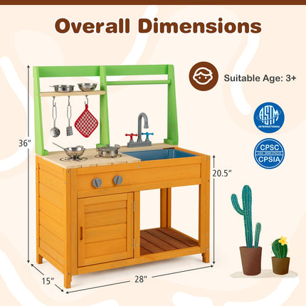Costzon Mud Kitchen for Kids Outdoor Wooden Play Kitchen w/Stoves