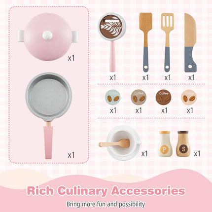 Costzon Play Kitchen, Wooden Toy Kitchen Set with Coffee Maker Playset
