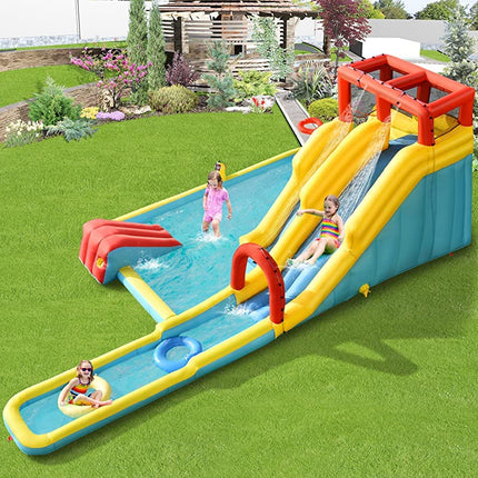Costzon Inflatable Water Slide 7 in 1 Double Long Slide Giant Water Park w/Blower