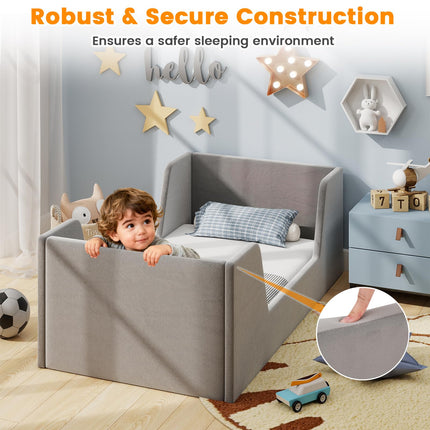 Costzon Toddler Bed Soft Velvet Fabric Upholstered Children Floor Bed Frame