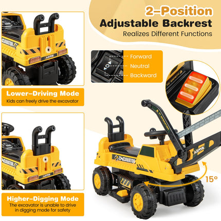 Costzon Ride on Excavator, 6V Battery Powered Digger with Under Seat Storage, Music, LED Lights