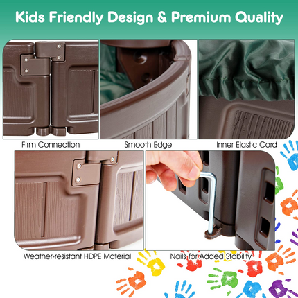 Costzon Elliptical Sandbox & Round Outdoor Sand Box Kit w/Waterproof Cover, Bottom Liner & Built-in Corner Seating