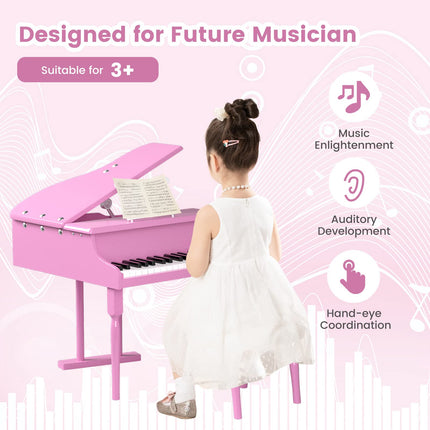 30 Keys Wood Toy Grand Piano with Music Stand and Bench - Costzon
