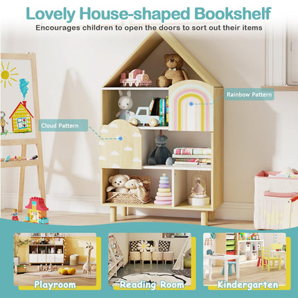 Costzon Kids Dollhouse Bookshelf w/Anti-toppling Devices & Solid Wood Legs