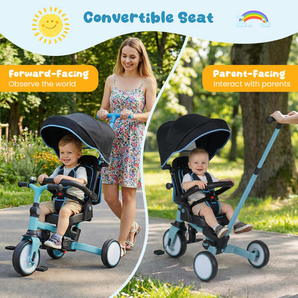 Costzon Kids Tricycle 8-in-1 Folding Toddler Trike  Handle Removable & Adjustable Canopyight