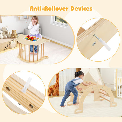 Costzon Wooden Arch Sensory Table 8 in 1 Montessori Climbing Gym with Collapsible Storage Bin