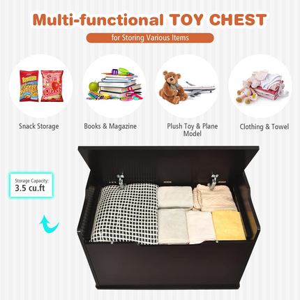 Costzon Kids Wooden Toy Chest, Wide Toy Box Storage Chest with Bench Seat