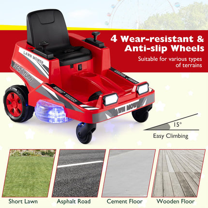 Costzon Ride on Lawn Mower for Kids | 12V Toddler Electric Car with 360° Twist and Turn