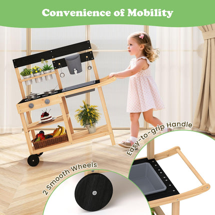 Costzon Mud Kitchen with Wheels for Backyard
