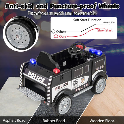 Costzon Ride on Police Car, 12V Battery Powered Electric Cop Cars for Kids w/3 Speeds, Megaphone