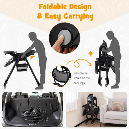 High Chair, Foldable Baby High Chair with Adjustable Height, Recline & Footrest, Double Removable Tray, Storage Basket