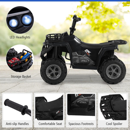 Costzon Kids ATV, 6V Battery Powered Electric Vehicle with One-Button Start, MP3, LED Headlights & Storage Basket