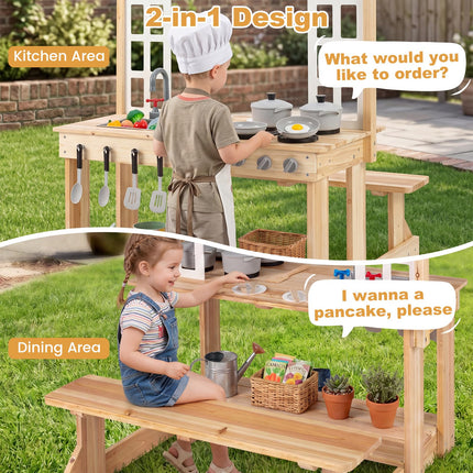 Costzon Outdoor Mud Kitchen w/Bench