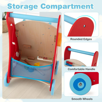 BABY JOY Wooden Baby Walker Sit to Stand Baby Push Walker with Wheels & Storage Space