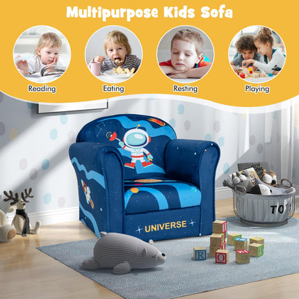 Costzon Kids Sofa, Children Armrest Chair with Pattern, Toddler Furniture with Sturdy Wood Construction for Boys & Girls