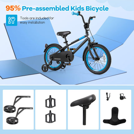 BABY JOY Colorful Macarons Kids Bike, 16 Inch Sporty Children's Bicycle with Training Wheels
