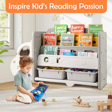 Costzon Car-Shaped Toy and Book Storage Organizer with 3-Tier Bookshelf