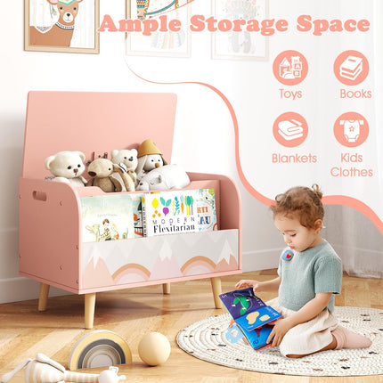 Costzon Kids Wooden Toy Box 4 Solid Wood Legs Flip-top Lid