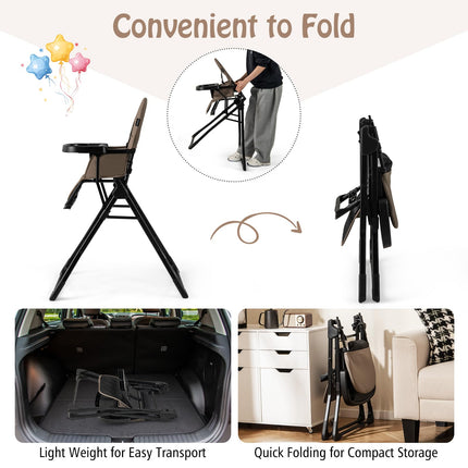 BABY JOY Foldable High Chair, Portable Highchairs for Babies and Toddlers with 3-Position Adjustable Tray & Footrest