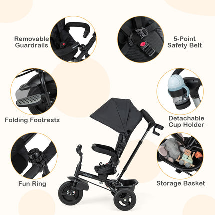 6 in 1 Trike for Toddler Adjustable Canopy 5-Point Safety Belt (43.5" x 20" x 43")