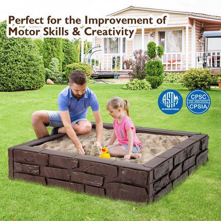 Costzon Kids Sandbox with Cover, 47"x 47" HDPE Sandpit with Oxford Cover, Bottom Liner