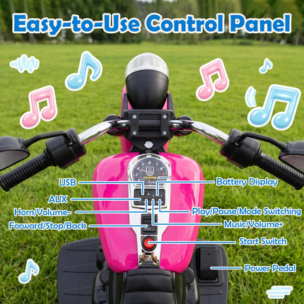 Costzon 6V Chopper Kids Motorcycle with Music Training Wheels