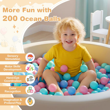 Costzon Round Foam Pool for Toddlers with 200 Ocean Balls and Soft Cushion
