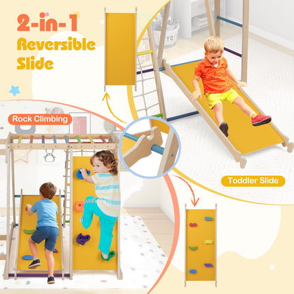 Costzon Indoor 6-in-1 Kids Montessori Jungle Gym with Baby Slide