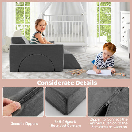 Costzon Convertible Toddler Couch, 8PCS Kids Modular Play Sofa w/Detachable Cover for Playroom