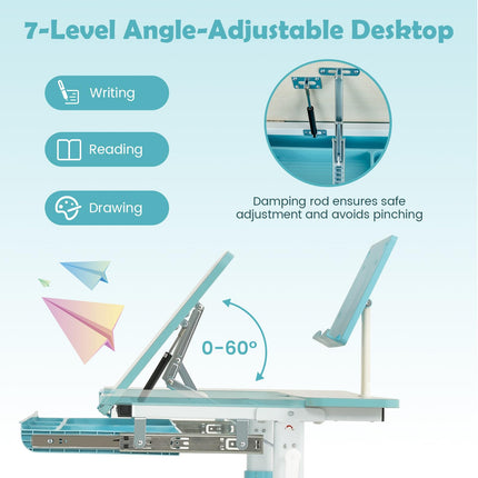 Costzon Kids Desk, Ergonomic Height-Adjustable Children Study Table w/Tiltable Desktop & Book Stand