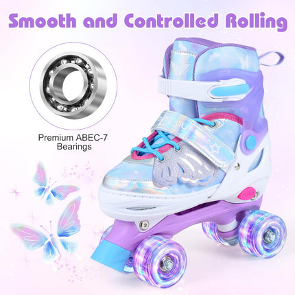 4-Size Adjustable Quad Skates Light-up Wheels Safety Protection