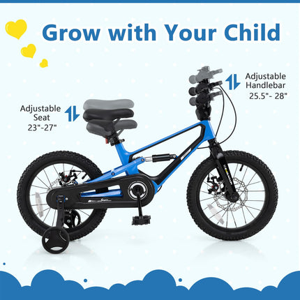 BABY JOY Kids Bike, 16" Lightweight Alloy Sporty Bicycle w/Dual Disc Brakes, Training Wheels