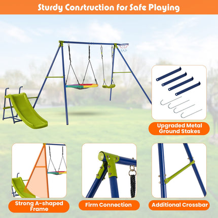 Costzon Swing Sets for Backyard, 4-in-1 Heavy Duty Large Metal Swing Frame