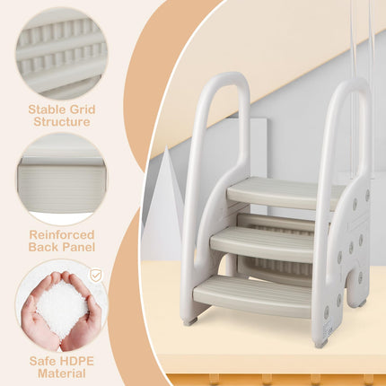 Costzon 3-Step Stool for Toddlers, Children Step Up Leaning Helper with Safety Handles, Non-Slip Pedals