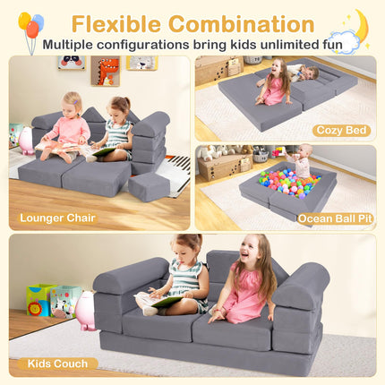 Costzon Kids Play Couch, Versatile Building Fort Foam Play Couch for Boys & Girls(9 Pieces)