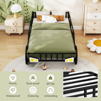 Costzon ar Shaped Metal Bed with Wheels Decorations