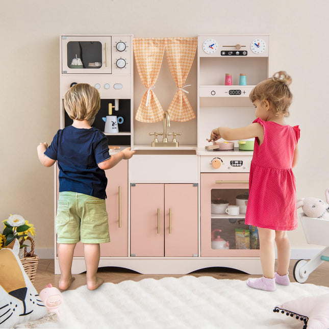 Costzon Kids Kitchen Playset, Wooden Pretend Play Kitchen, Toy Kitchen for Toddler Ages 3+