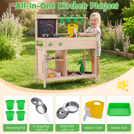 Costzon Mud Kitchen Wooden Toddler Pretend Cooking Playset