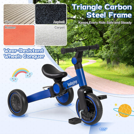 Costzon 5-in-1 Toddler Foldable Balance Bike Removable Pedals Adjustable Handlebar and Rear Wheels
